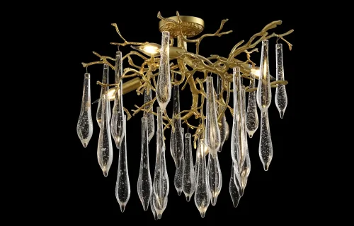 Люстра потолочная REINA PL5 D600 GOLD PEARL Crystal Lux прозрачная на 5 ламп, основание золотое в стиле арт-деко флористика  фото 4